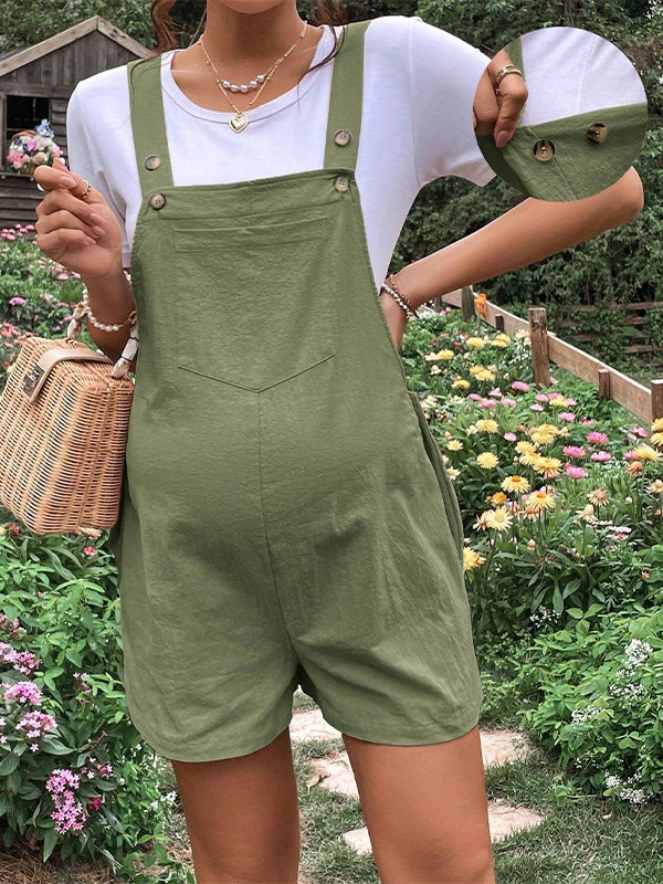 fotobeyou Pockets Buttons Adjusted Daily Casual Fashion Waist Overall Pants Maternity Jumpsuit
