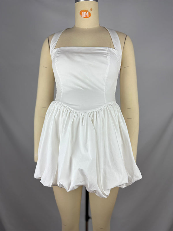 fotobeyou White Corset Puffball Lace-up Back Backless Square Halter Neck A-line Elegant Maternity Baby Shower Mini Dress