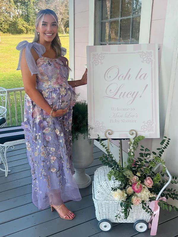 fotobeyou Embroidery Flowers Tutu Grenadine Baby Shower Maternity Maxi Dress