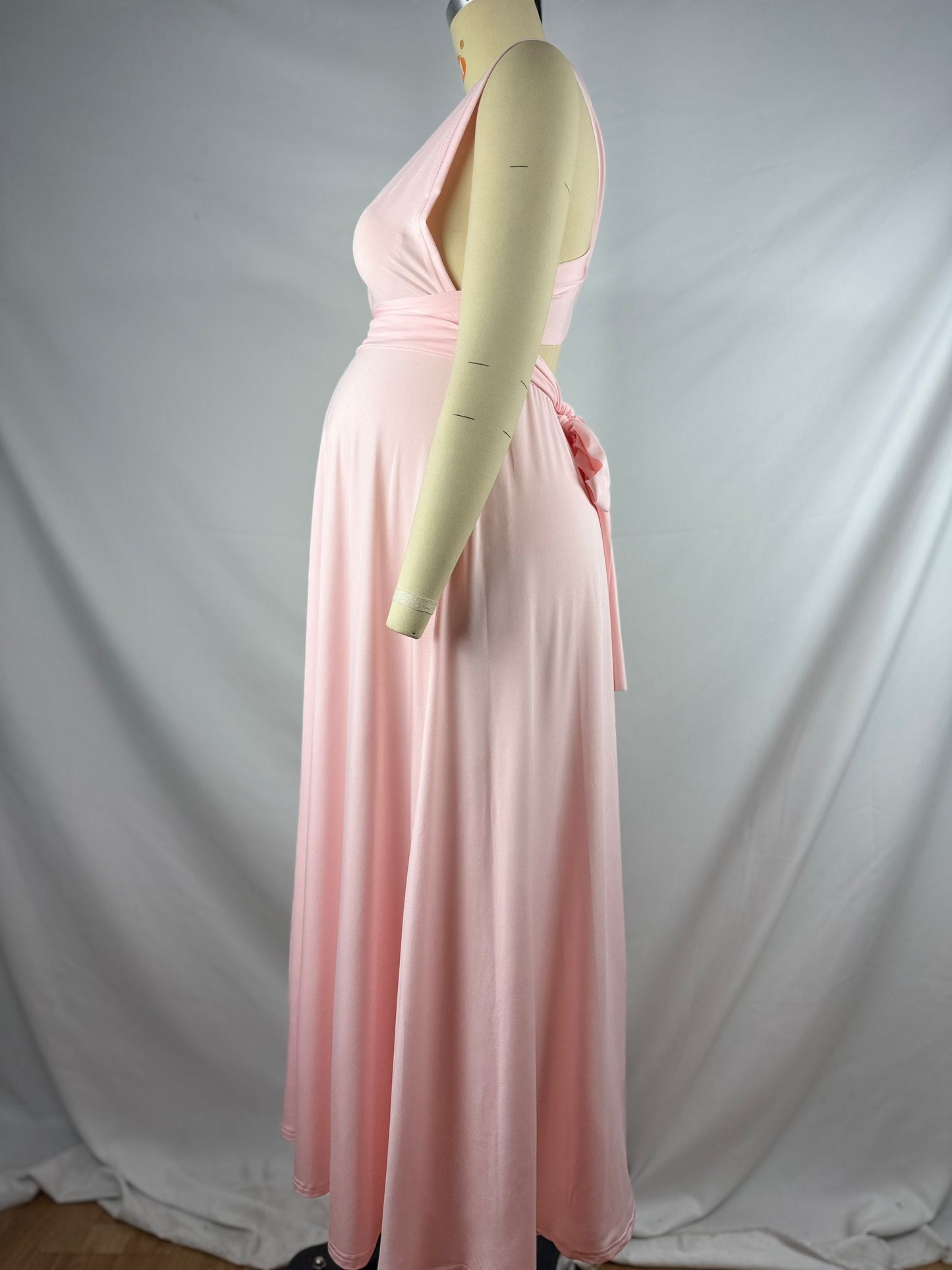 fotobeyou Pink Lace-up Halter Neck Banquet Ceremony Babyshower Maternity Photoshoot Maxi Dress