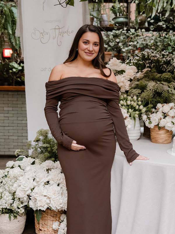 fotobeyou Off Shoulder Ruched Flare Sleeve Mermaid Bodycon Fashion Photoshoot Baby Shower Maternity Maxi Dress