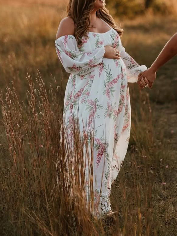 Floral Cut Out  Backless Maternity Photoshoot Plus Size Maxi Dress