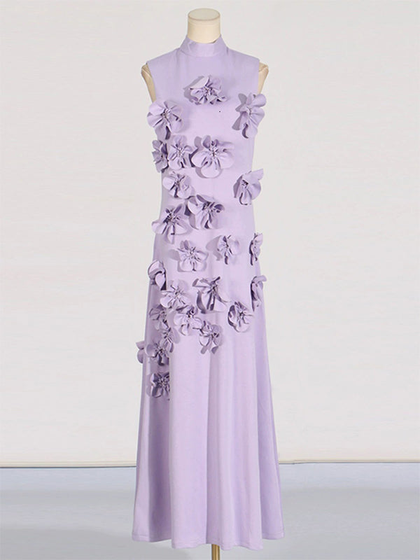 fotobeyou 3D Flowers Band Neck Back Bow Photoshoot Baby Shower Maternity Maxi Dress