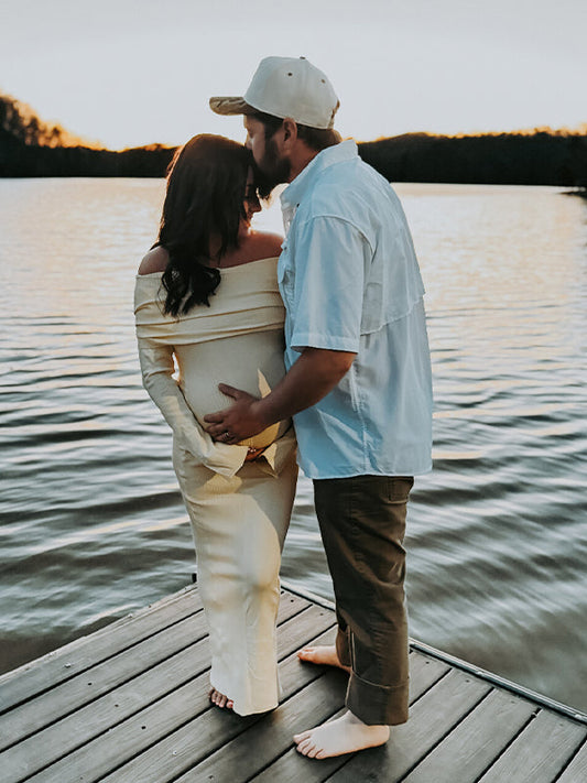 fotobeyou Yellow Knit Off Shoulder Flare Sleeve Mermaid Bodycon Elegant Vacation Photoshoot Baby Shower Maternity Maxi Dress