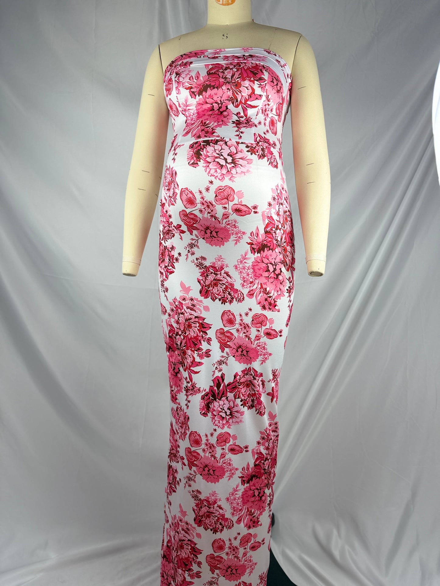 fotobeyou Red Strap Stamp Open Back Side Slit Banquet Baby Shower Maternity Photoshoot Maxi Dress