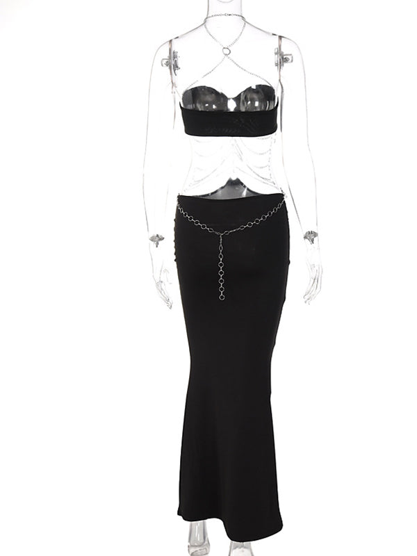 fotobeyou Black Cut Out Chain Halter Neck Bodycon Photoshoot Elegant Maternity Maxi Dress