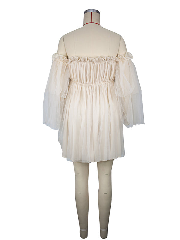 Apricot Off Shoulder Tulle Plus Size Maternity Mini Dress
