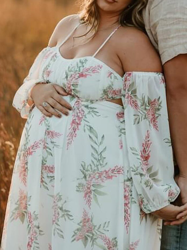 Floral Cut Out  Backless Maternity Photoshoot Plus Size Maxi Dress