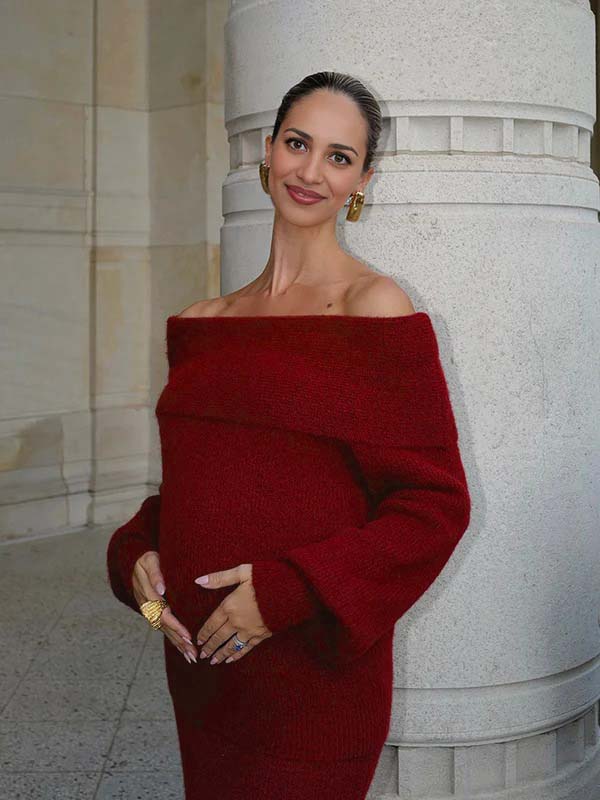 fotobeyou Off Shoulder Bodycon Two Piece Crochet Going Out Fashion Maternity Photoshoot Sweater Maxi Dress