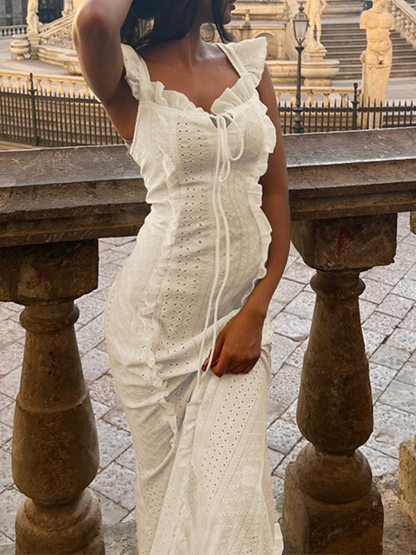 fotobeyou Beige Off Shoulder Lace-up Maternity Photoshoot Maxi Dress