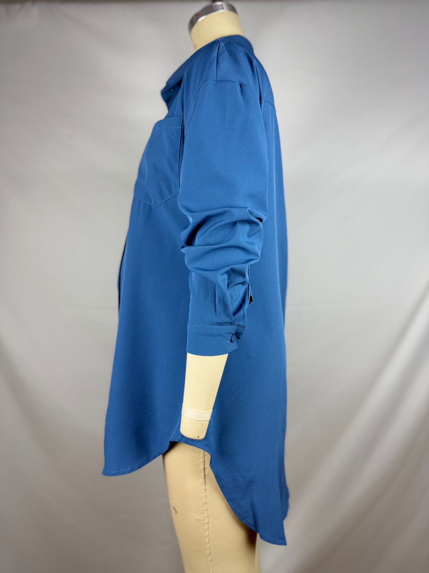 fotobeyou Blue Buttons Irregularly Leisure Basic Maternity Photoshoot Shirt