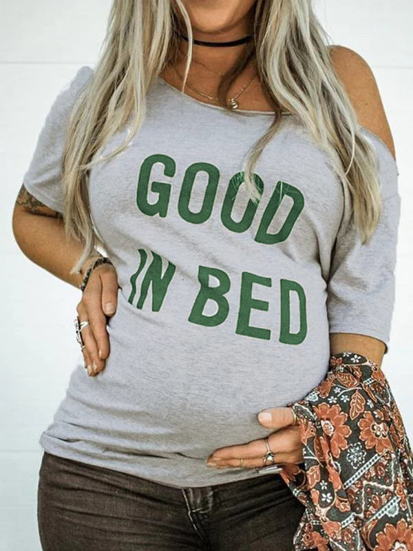 fotobeyou Letters Print One Shoulder Short Sleeve and Sleeveless Daily Casual Maternity Top T-shirt