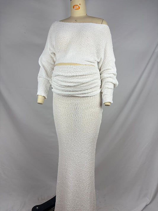 fotobeyou Knitted Ruched Two Piece Set Off Shoulder Crop Top And Bodycon Skirt Elegant Maternity Photoshoot Photoshoot Maxi Dress