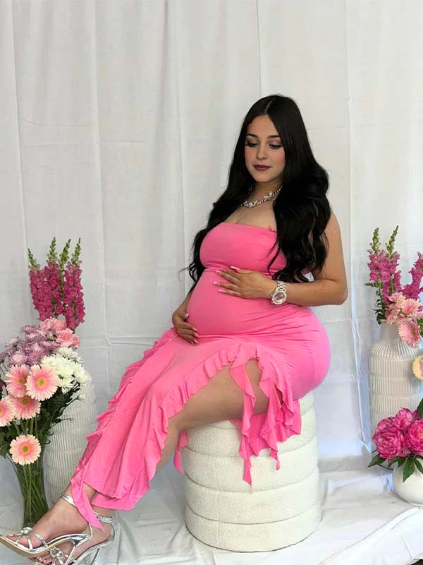fotobeyou Rose Carmine Ruffle Slit Bodycon Fashion Party Photoshoot Babyshower Maternity Midi Dress