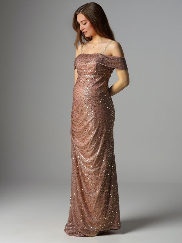 fotobeyou Sparkly Sequin Off Shoulder Side Slit Draped Evening Gown Maternity Photoshoot Elegant Baby Shower Party Maxi Dress