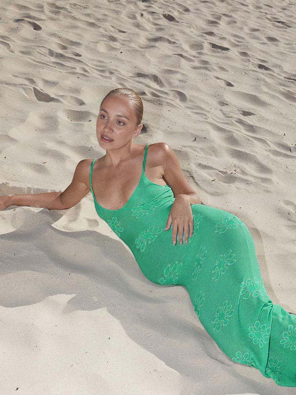 fotobeyou Green Spaghetti Strap Tribal Vacation Beach Maternity Photoshoot Maxi Dress