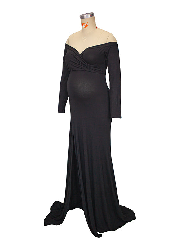 fotobeyou Side Split Mermaid Off Shoulder Bodycon Photoshoot Maternity Maxi Dress