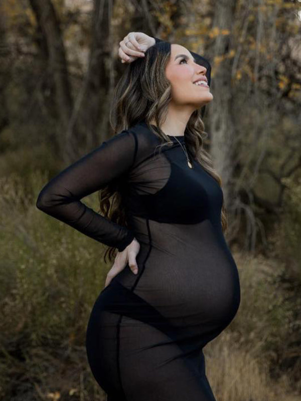 fotobeyou Black Tulle Pregnancy Dress Grenadine Sheer?Maternity?Photoshoot Dress