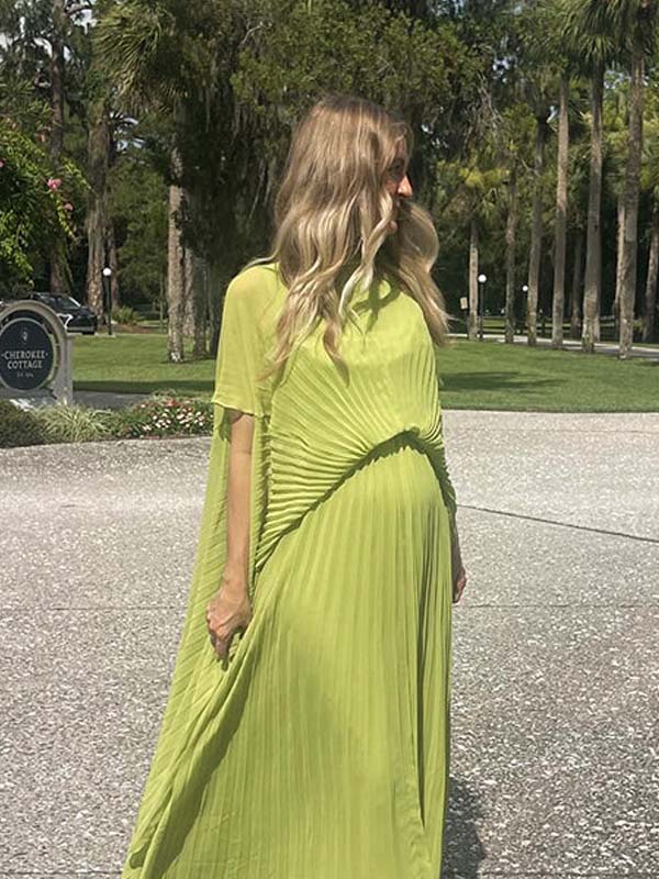 fotobeyou Light Green Pleated Batwing Sleeve Maternity Maxi Dress