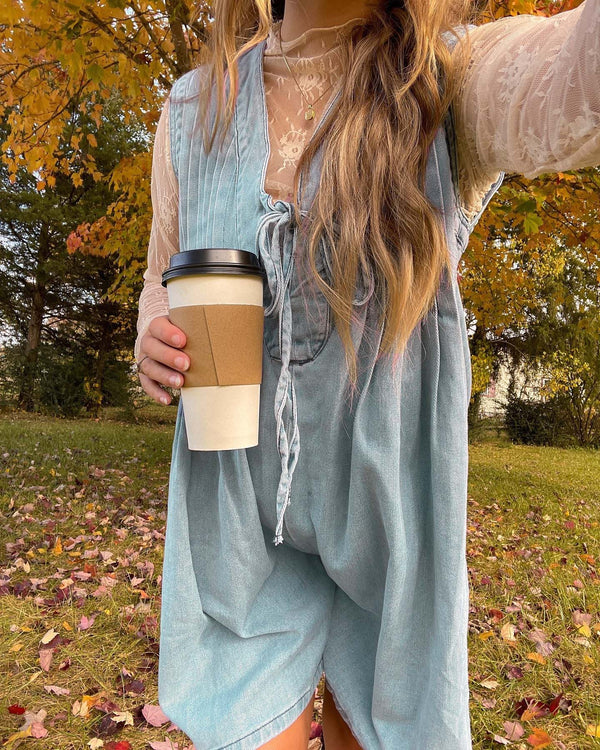 fotobeyou Light Blue  Tie Bow Wide Leg  Daily Going Out Maternity Denim Jumpsuit