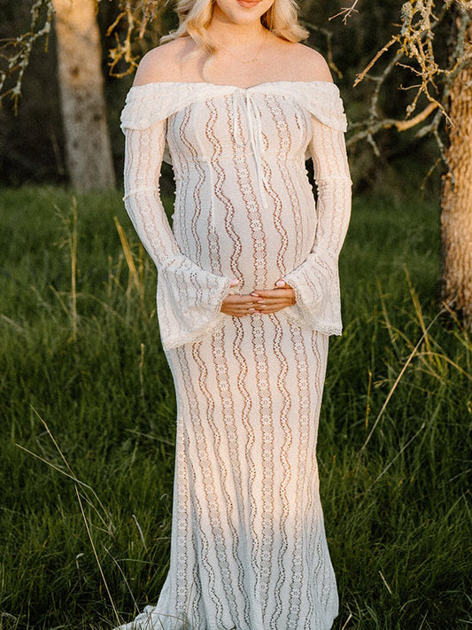 fotobeyou White Off Shoulder Lace Bandeau Tie Front Mermaid Bandage Going Out Photoshoot Maternity Maxi Dress