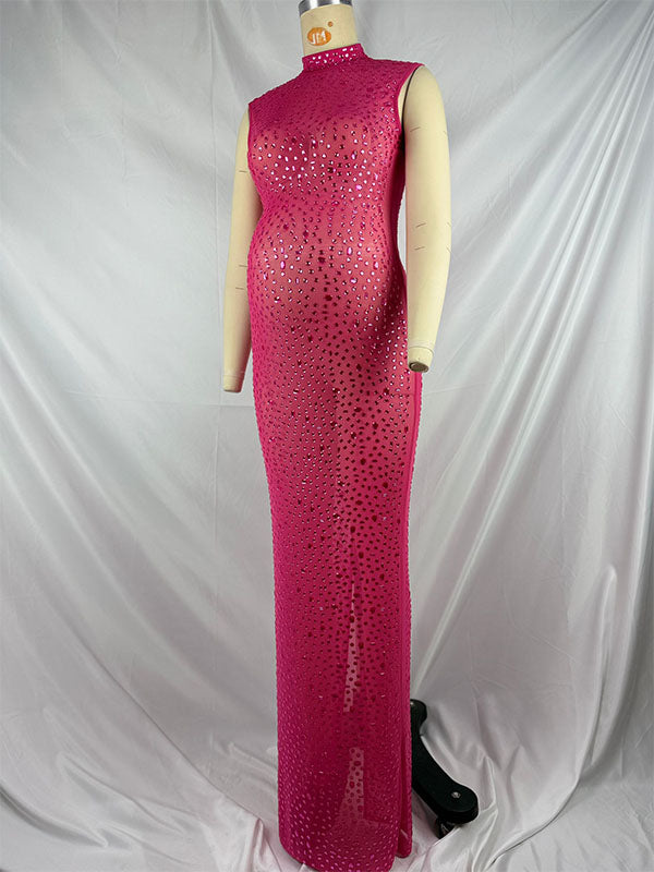 fotobeyou Diamond Starry Mandarin Sleeveless Plus Size Maternity Maxi Dress