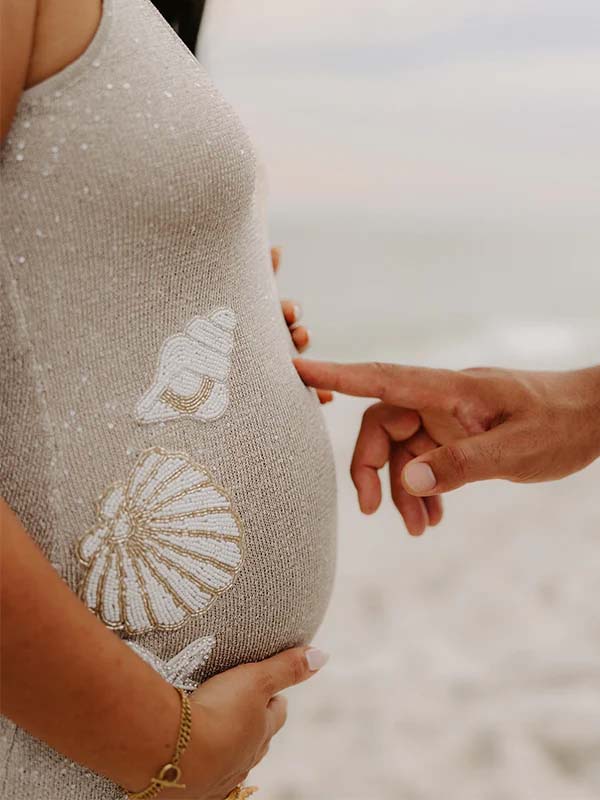 fotobeyou Knit Shell Pearl Pattern Sparkly Photoshoot Maternity Maxi Dress