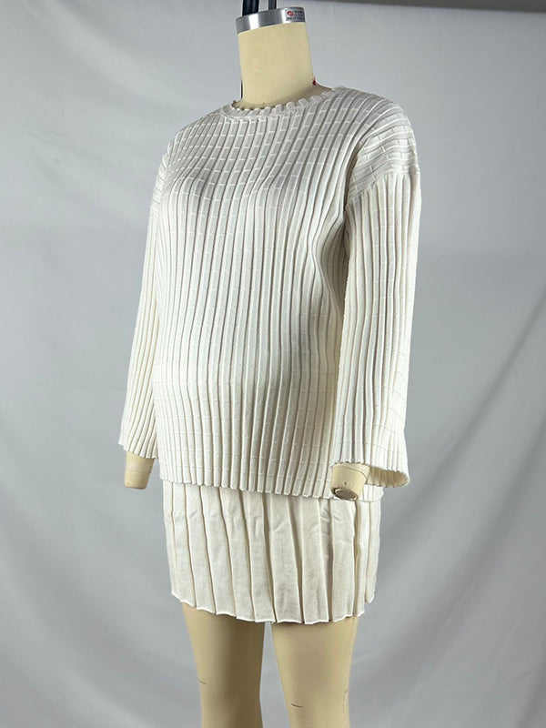 fotobeyou Oversized Flare Sleeve Sweater And Pleated Mini Skirt Knit Two Piece Set Elegant Daily Going Out Maternity Baby Shower Mini Dress
