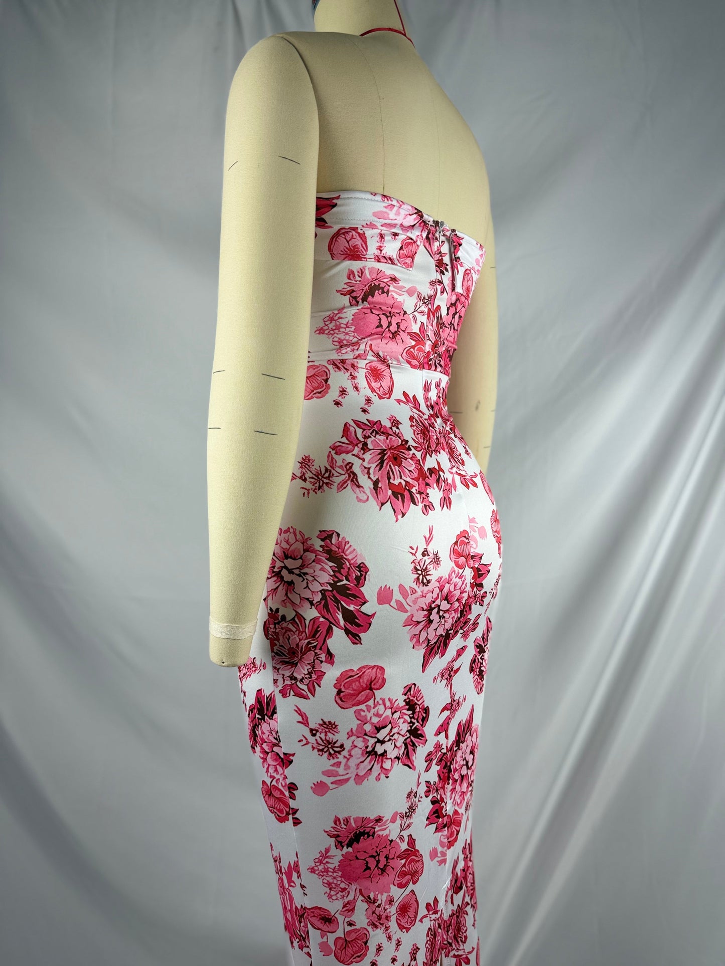 fotobeyou Red Strap Stamp Open Back Side Slit Banquet Baby Shower Maternity Photoshoot Maxi Dress