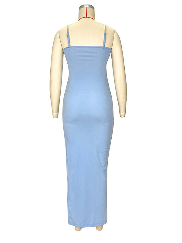 fotobeyou Spaghetti Strap Off Shoulder Feather Splicing Side Slit Bodycon Party Maternity Maxi Dress