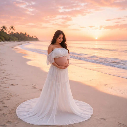 Elegant Off-Shoulder Chiffon Maternity Gown