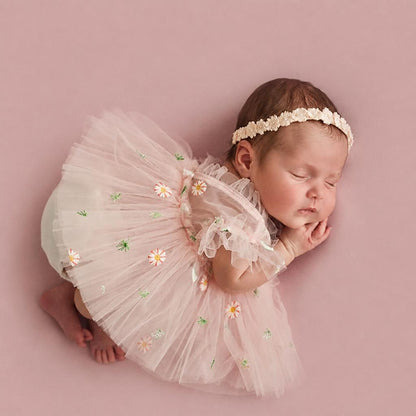 Baby Girl Tutu Ruffle Skirt Daisy Embroidery Tulle Dress Soft Newborn Set