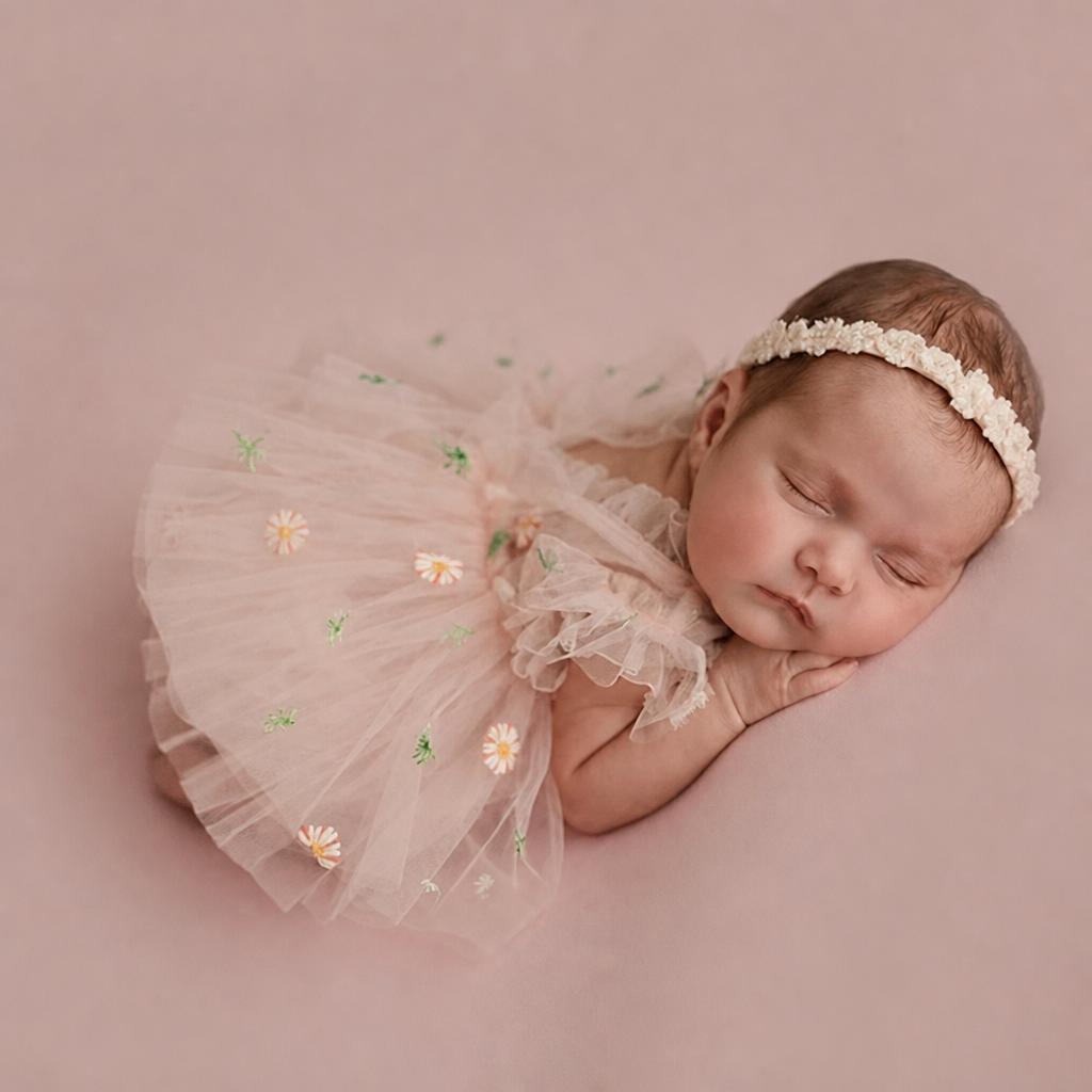 Baby Girl Tutu Ruffle Skirt Daisy Embroidery Tulle Dress Soft Newborn Set