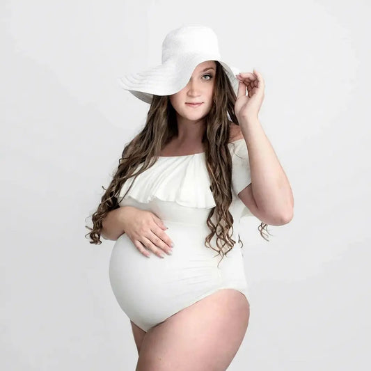 Maternity Bodysuit Stretchy Close-fitting Ruffles Jumpsuits