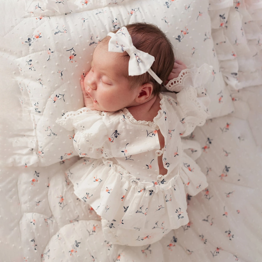 Swiss Dot Floral Newborn Romper Set - Baby Girl Photography Outfit with Headband