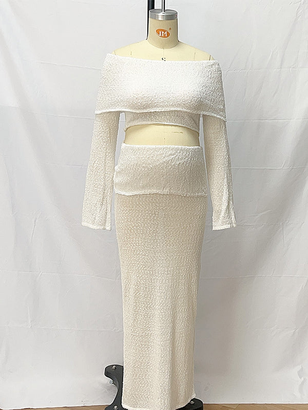 fotobeyou White Off Shoulder Backless Crop Knitwear 2-in-1 Bodycon Mermaid Going Out Photoshoot Maternity Maxi Dress